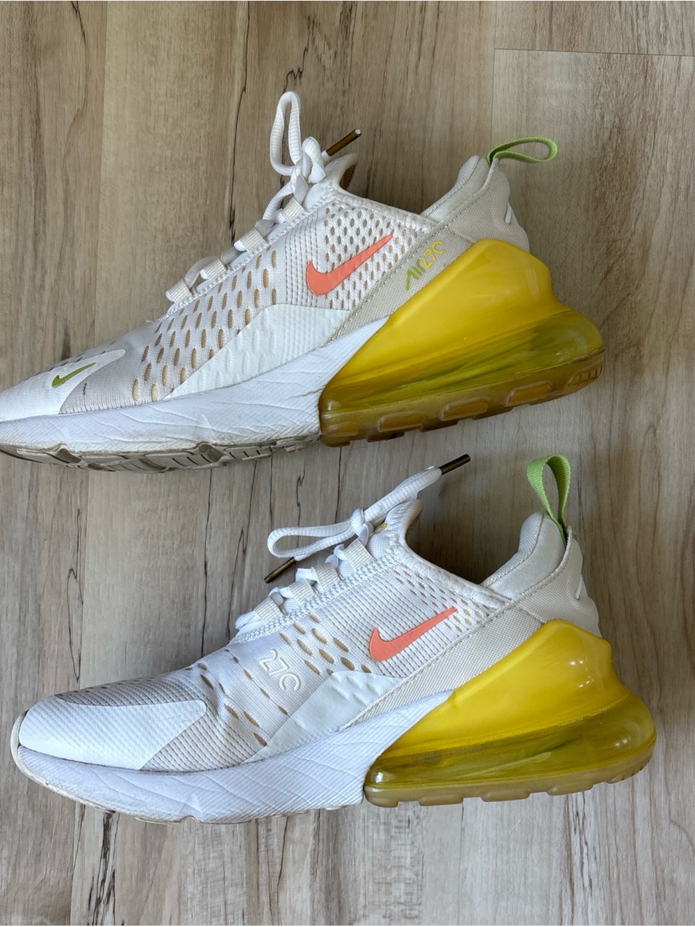 Nike White Air Max 270 Sneakers with Yellow Air Unit